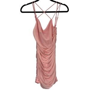 Lucy In The Sky Pink Strappy Ruched Bodycon Mini Dress Womens S Party Cocktail